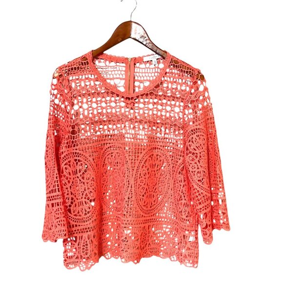 Fever Tops - Womens Coral Crochet Lace Top Large By Fever Festival Coachella Fairy